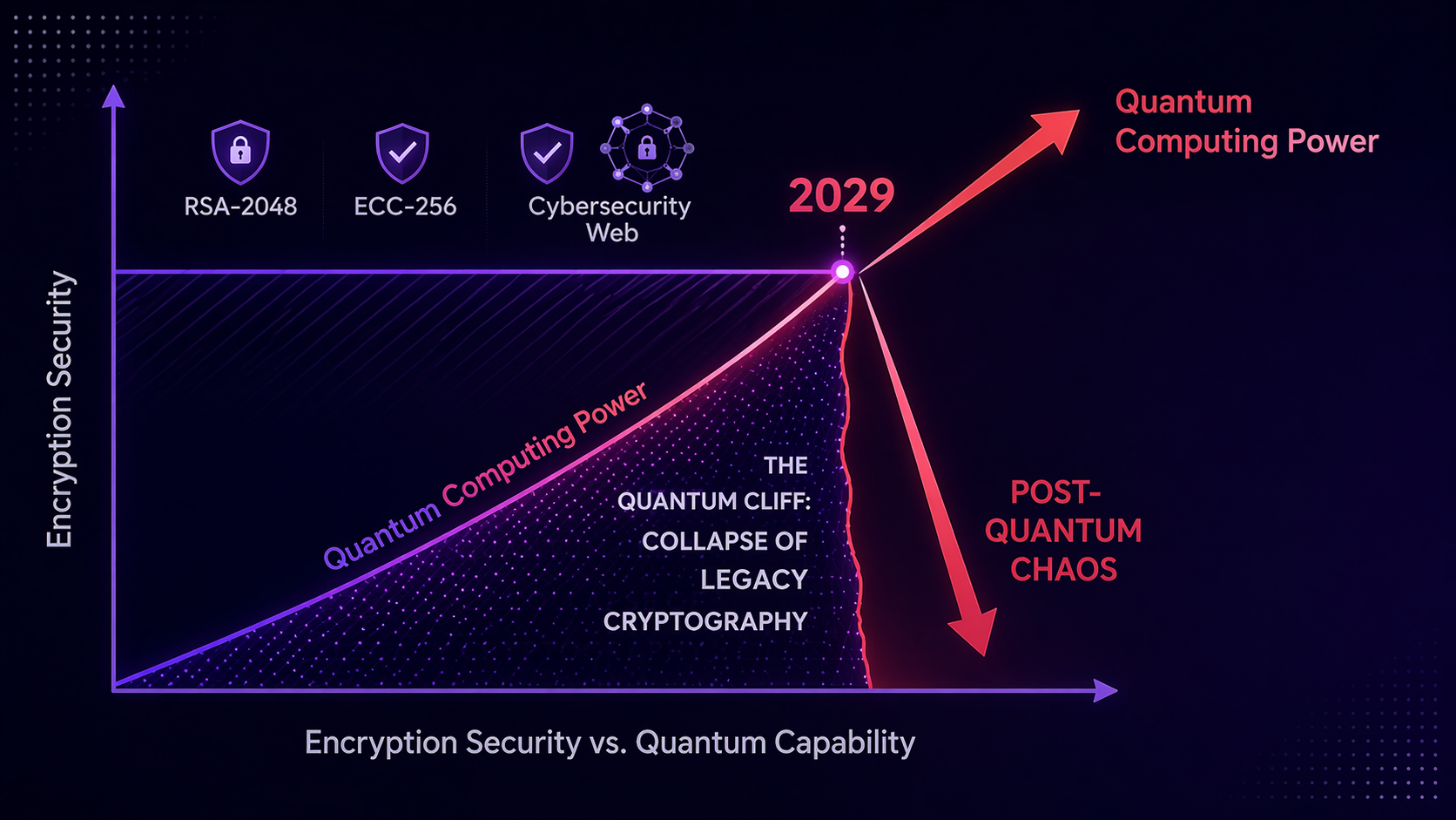 Quantum Cliff: the sudden collapse of today's digital security Quantum Cliff cybersecurity concept